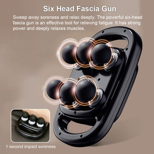 Fascia Gun Muscle Massager Six-head High Frequency Machine For Waist Body Back Shoulder Professional Muscle Fascia Massage Gun